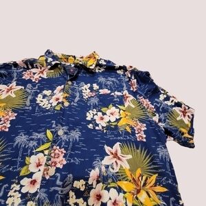SADDLEBRED Blue Hawaiian Cruise Shirt Wahine Hula Hibiscus Sz XL Floral T14